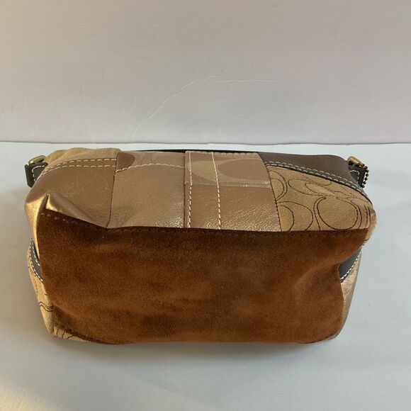 Coach Y2K Gold Patchwork Suede Canvas Metallic Leather Baguette Demi Mimi Bag - Picture 3 of 13